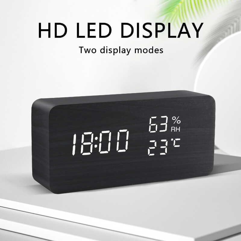 Wooden LED Watch Table Voice Control Digital Wood Alarm Usb/Aaa Powered ...