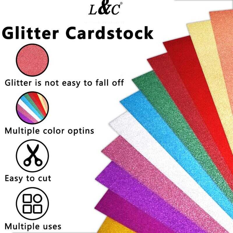 L&C 10Pcs Glitter Board Paper Cardstocks Assorted Colors A4 Size 250Gsm ...