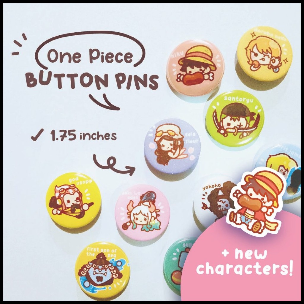 One Piece Button Pins + new characters! (+ace, law, bepo, etc.) | 1.75 ...