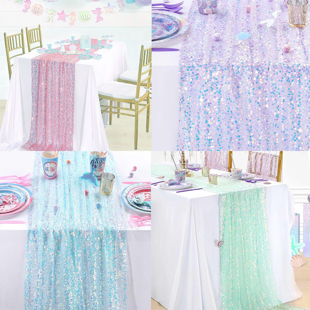 1pc Mermaid Party Table Runner Glitter Mermaid Tail Scale Sequin Table