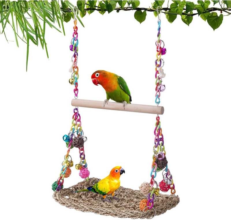 Curated visual reference: Picture Idea: Frgkbtm Swing Toys With Wood Perch Seagrass Woven Parrot Platform