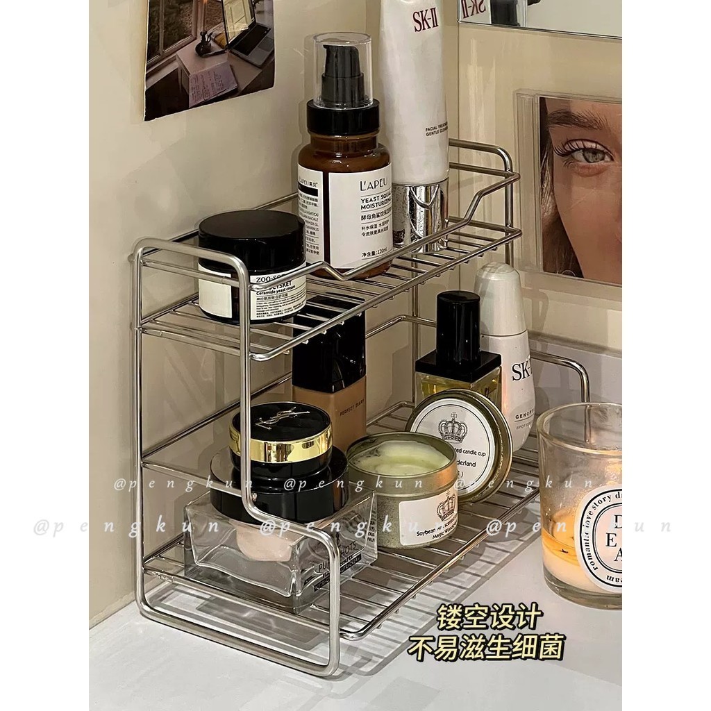 Simple Stainless Steel Desktop Shelf Bathroom Toilet Double Cosmetic ...