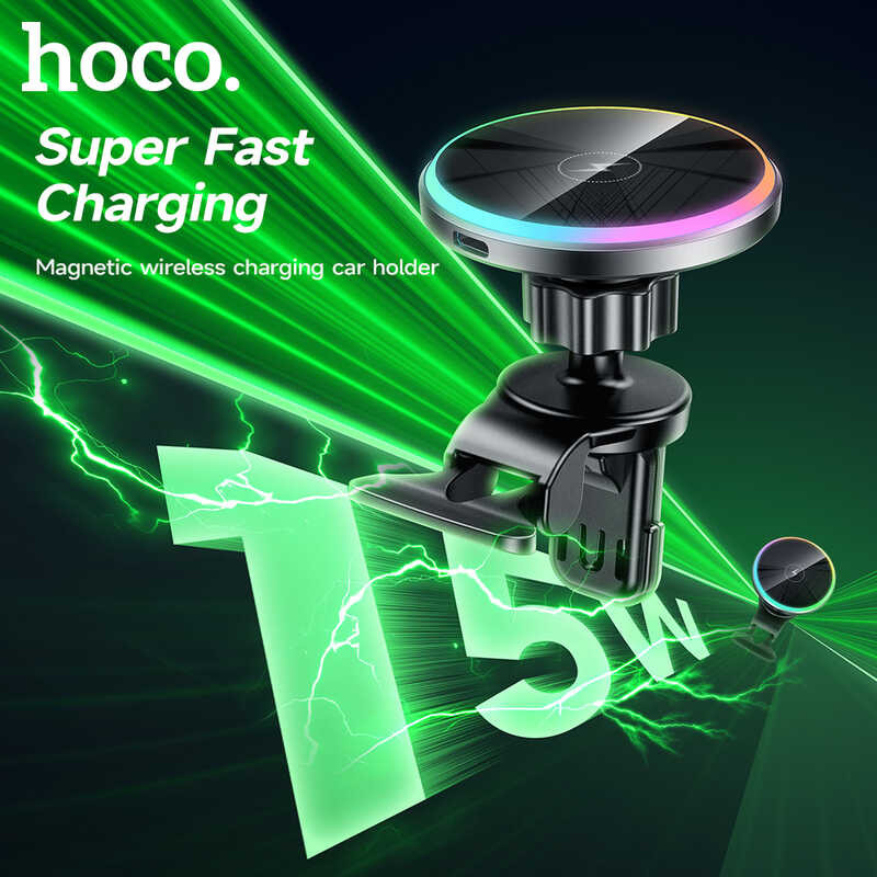 HOCO 2In1 Φ Wireless Car Charger Mount Para Sa Iphone 15 14 13 12 15W Fast Charging