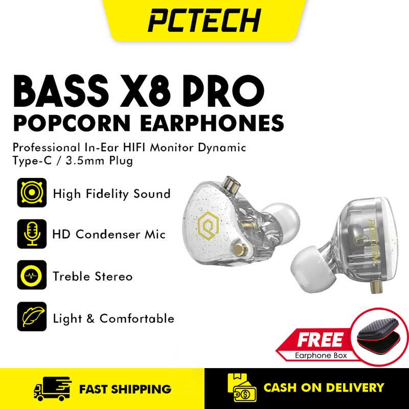 65 Original Popcorn BASS X8 PRO Dynamic Detachable Gaming Earphones 3.5 ...