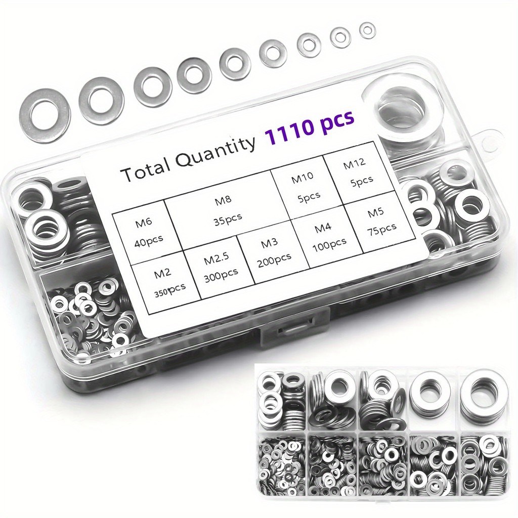 Sus304 Flat Washer Kit Set 110pcs Boxed Bolt Flat Washer M2M12