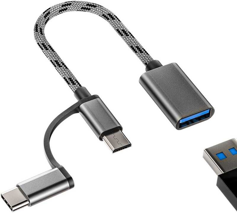Micro Female to USB+TypeC Male Adapter (2in1) 3.0 OTG Cable Android
