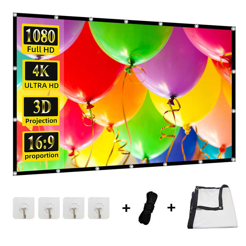 Portable 60-200 Inch Foldable Projector Screen High Density White Less ...