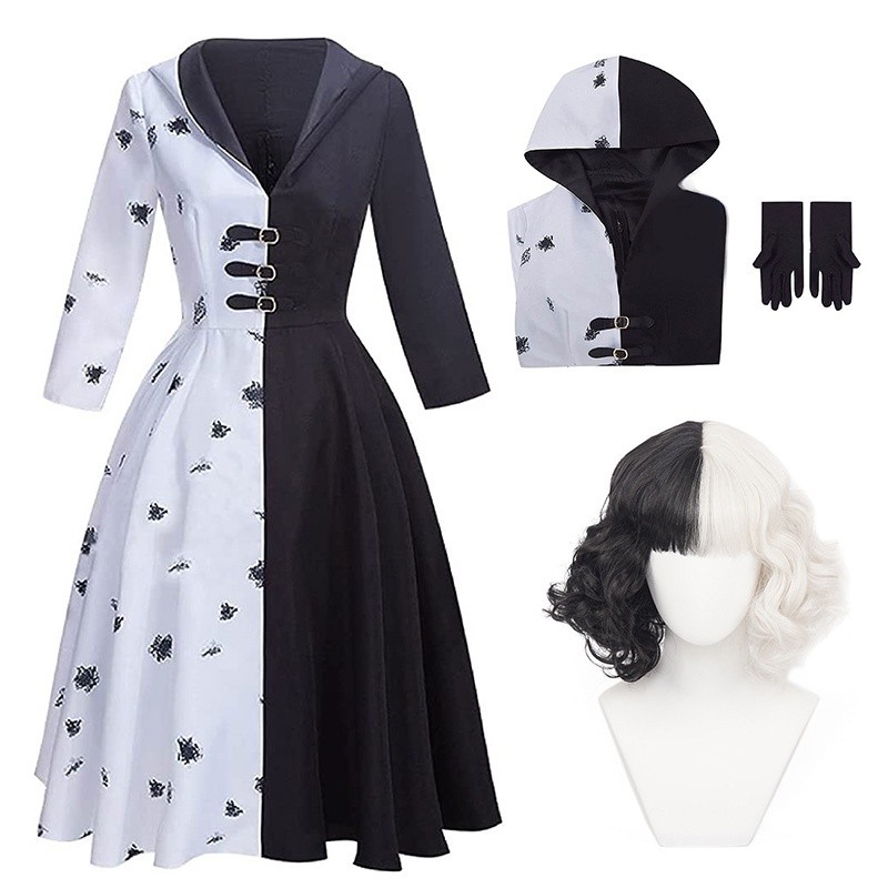 Evil Madame Kids Wig Black and White Cruella Style Costume Hair