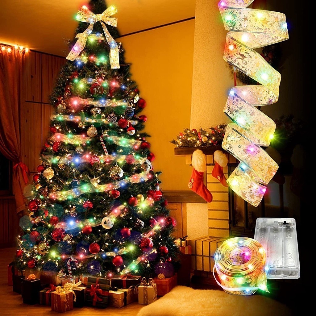 Christmas Ribbon Fairy Lights for Christmas Tree Decoration Home Garden ...