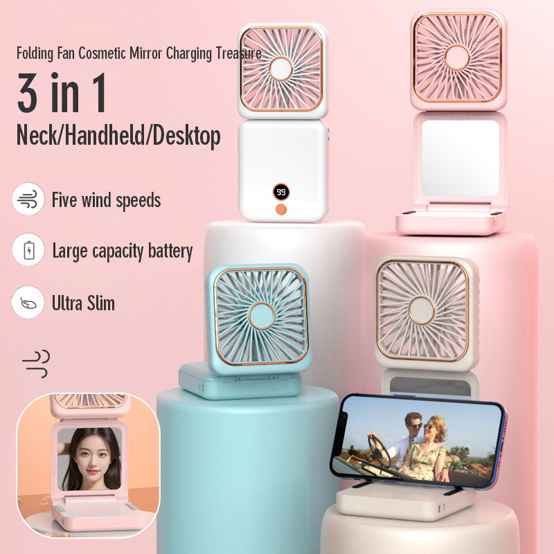 Portable Mini Fan with Mirror Digital Display LCD 5000 MAh | Shopee ...
