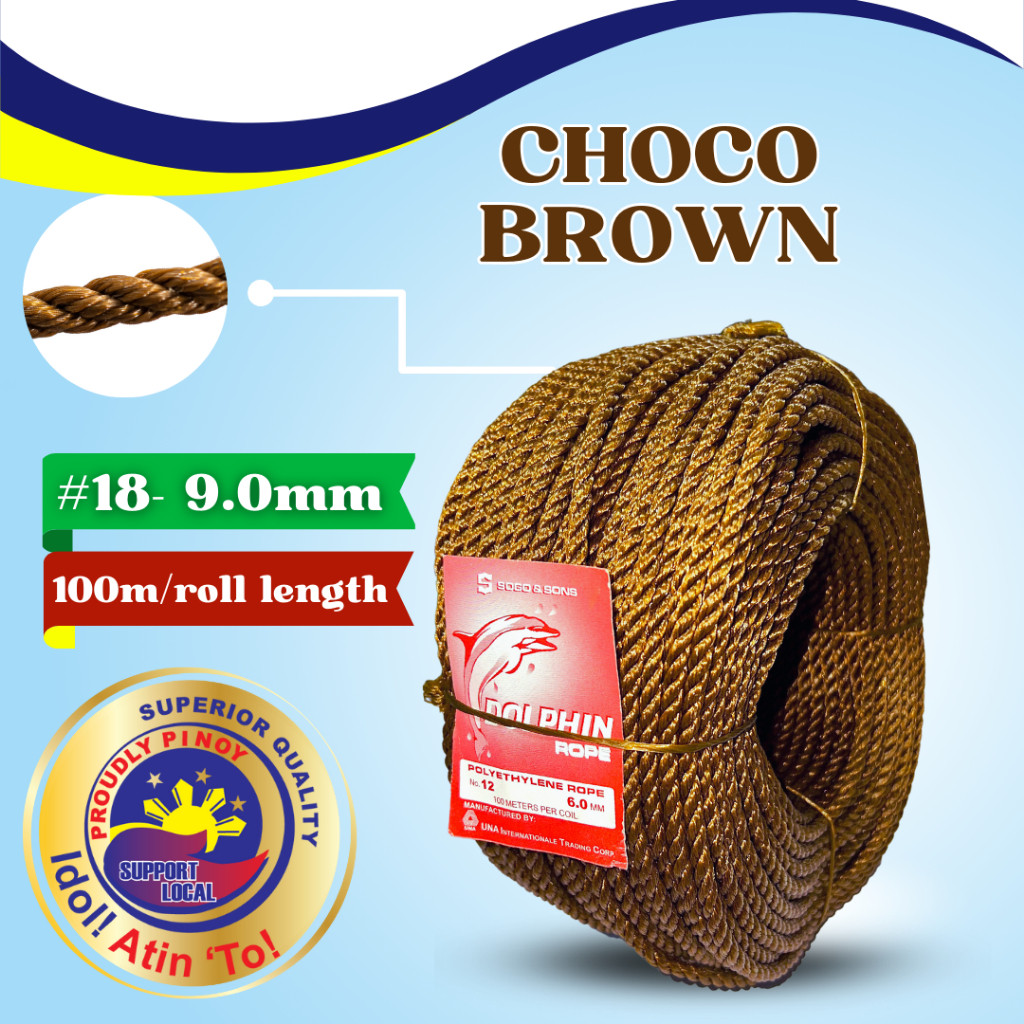 NYLON (PE) ROPE Size #18- 9.0mm DOLPHIN BRAND (200m/roll & 100m/roll ...