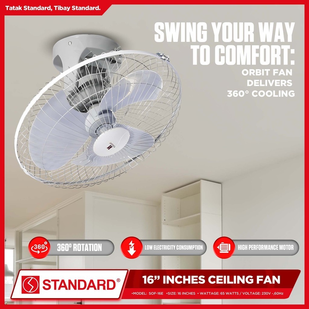 Standard Orbit Ceiling Electric Fan 16 Inches Plastic Blade 4 Speed ...