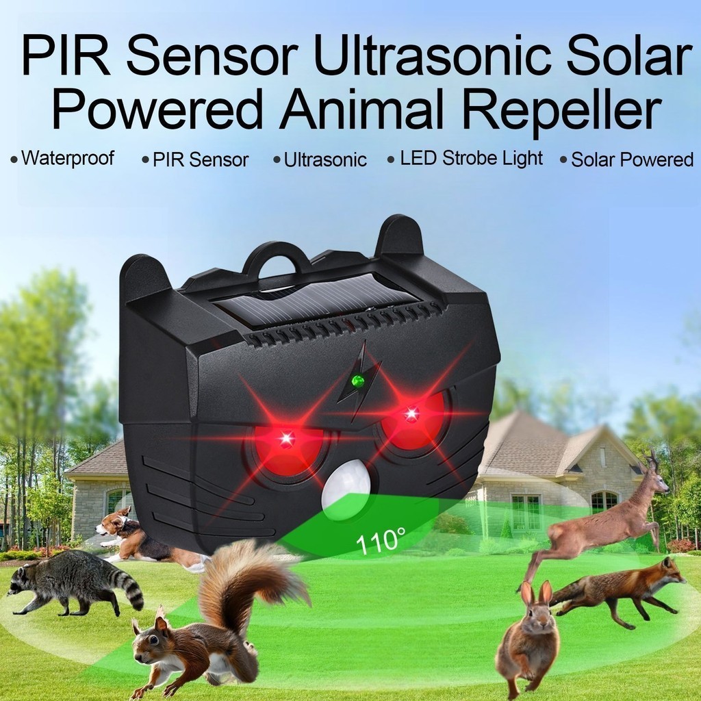 1pc Solar Ultrasonic Animal Repeller with Motion Detection, Flash Repel