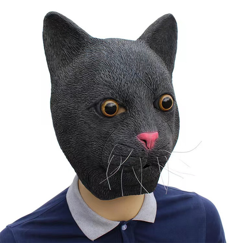 § Black Cat Mask Latex Realistic Animal Full Head Mas For Halloween ...