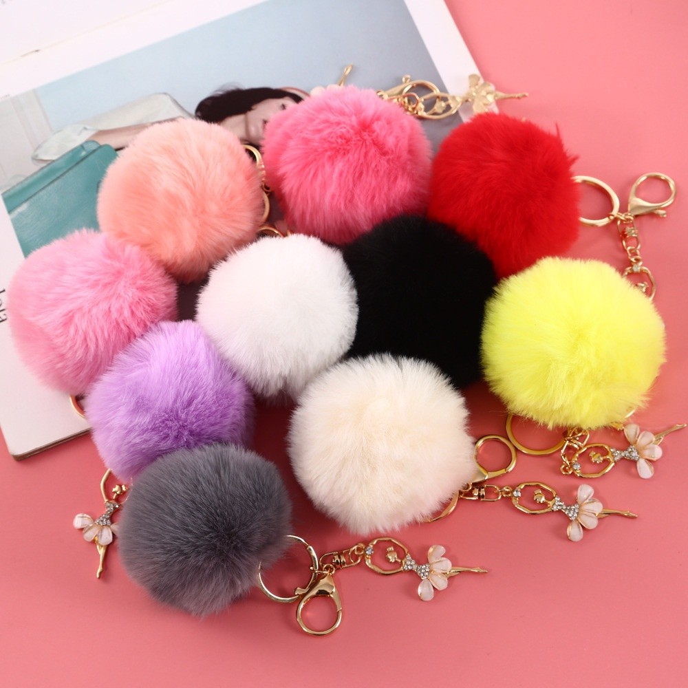Sweet Pompom Ballerina Keychains Luxury Rhinestone Ballet Girl Keyrings ...