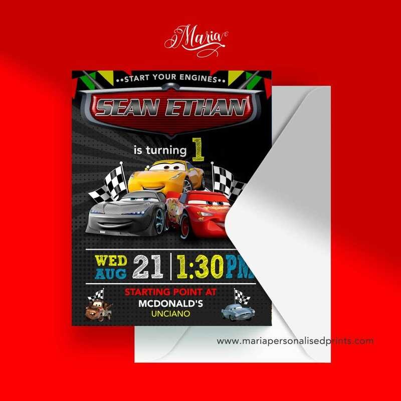 Cars Birthday Invitation Card Set Of 14 - Personalised Invitation For ...