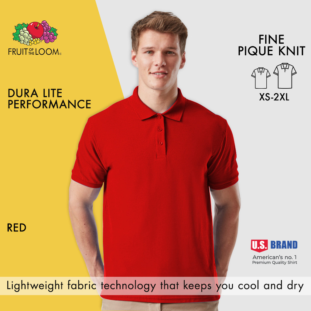 Fruit of the Loom Active Polo Shirt Short Sleeve Plain Casual Tops for ...