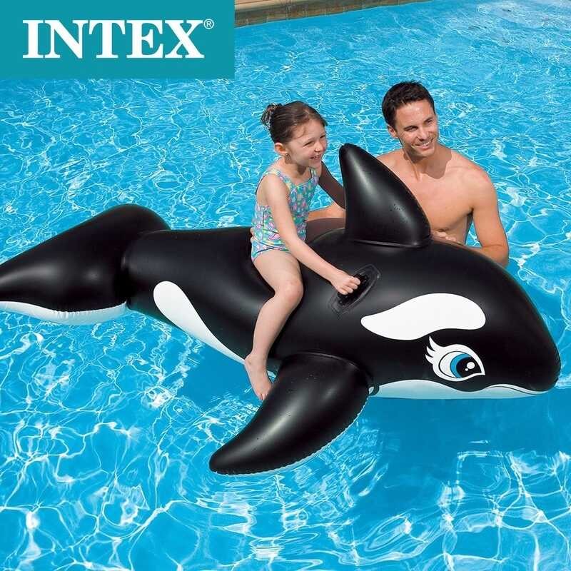GIANT INTEX Whale Ride On Fing Bed Water Pool Party Toys 1.19 Meter ...