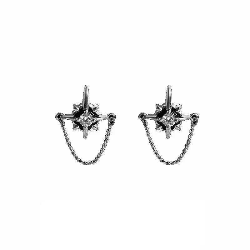 Pure Silver S999 North Star Earrings Trendy Personality Men's Ear Chain ...