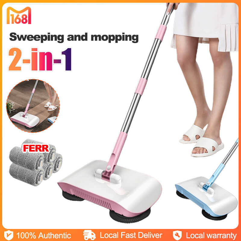 Hand push 360 ° rotating convenient sweeper mopping 2-in-1 dust and ...