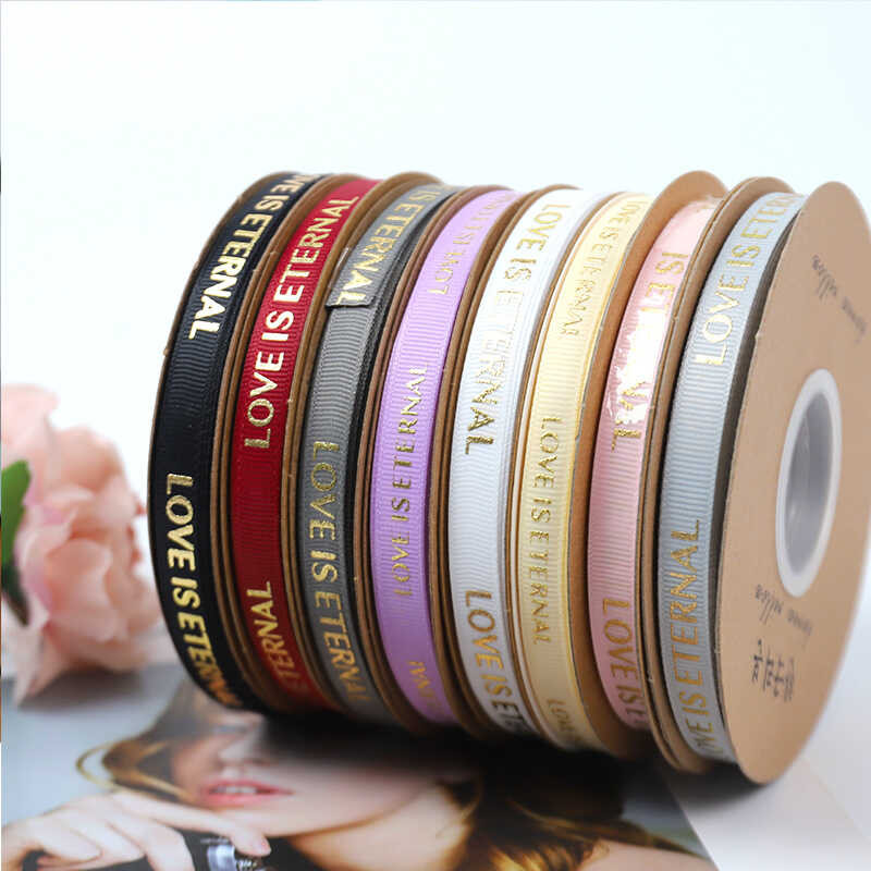 Korean Style Gold Foil Ribbed English Satin Ribbon Gift Cake Decoration ...