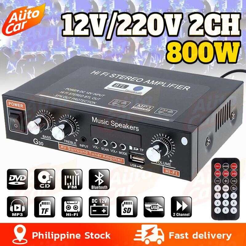 12V/ 220V 800W 2Channel Car Audio Bluetooth Stereo Amplifier G30 ...