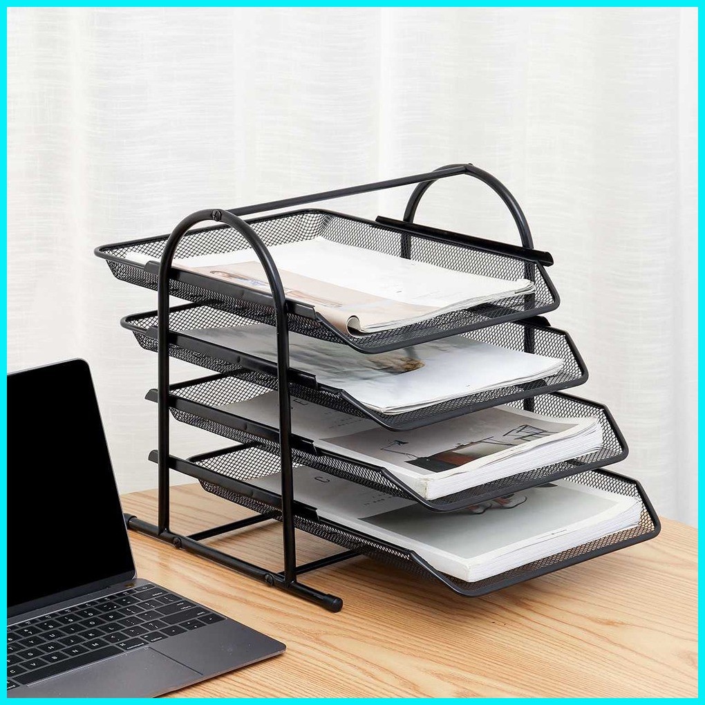 Data Rack Four Metal Mesh File Rack Desktop Extractable Simple File ...