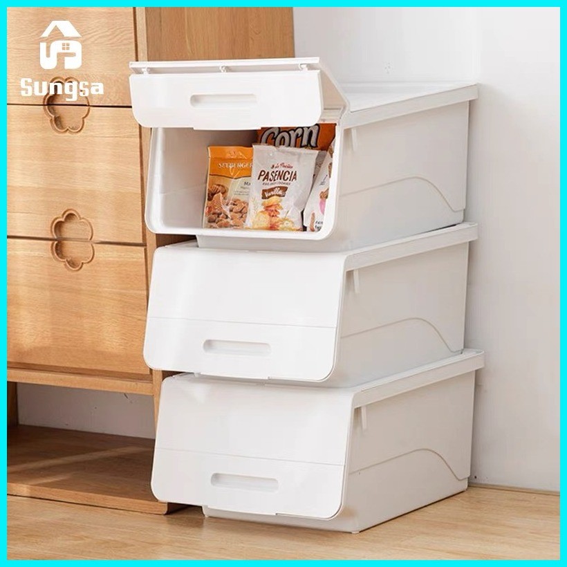 Stackable Multi Purpose Storage Box Organizer Flip On Lid Basket Box ...