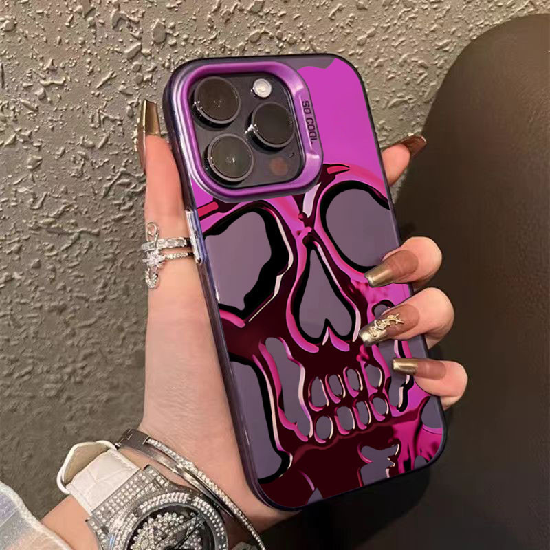Personalised Text Phone Cover For IPhone 16 15 14 13 12 11 X 8 7 6 Pro Max – Skull Design – Synthetic Leather Wallet Case