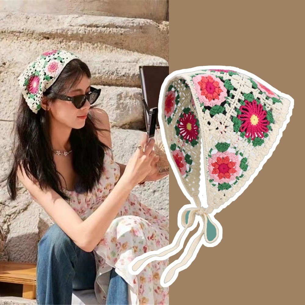 Beautiful Colorful Hollow Weaving Triangle Turban Head Cotton Hair ...