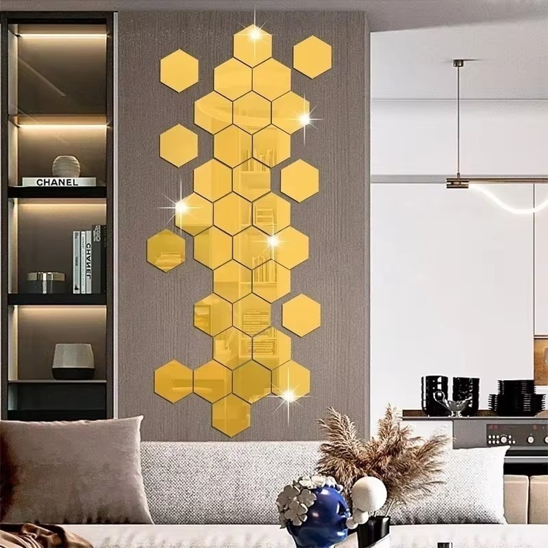 Acrylic Hexagon Mirror Wall Stickers / DIY Wall Mirrors Sticker / Self ...
