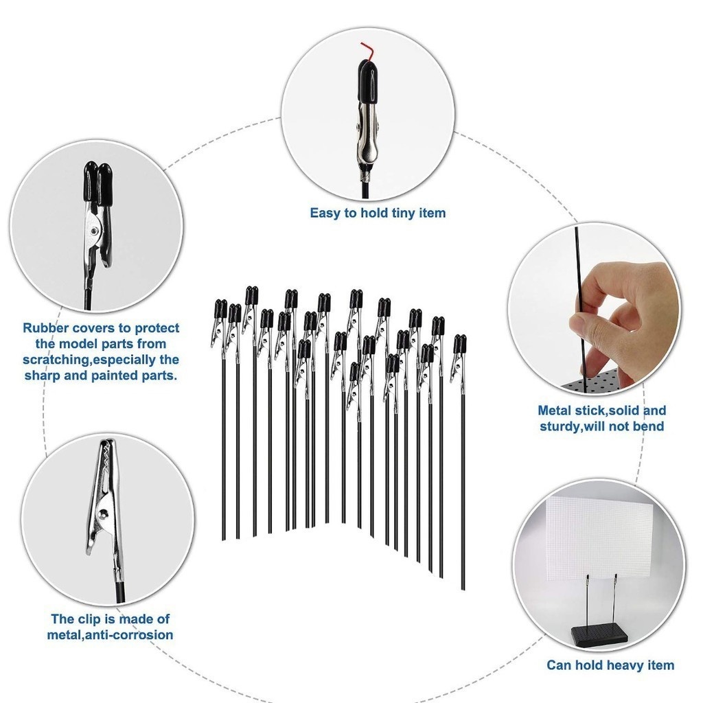 20pcs Flexible Metal Model Painting Alligator Clip Stick with Rubber ...