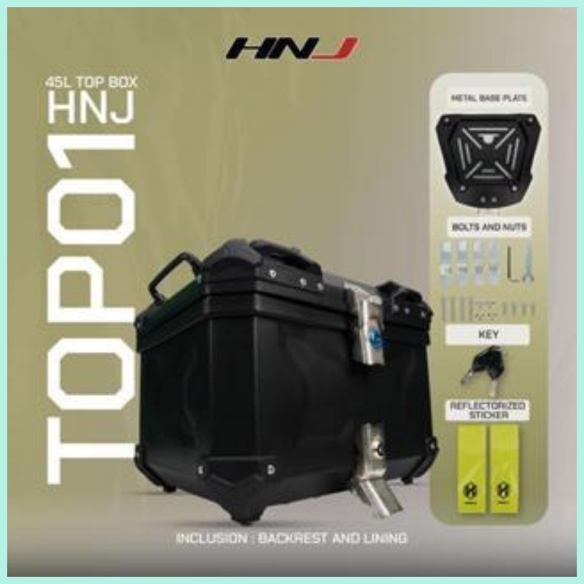 HNJ Top Box for Motorcycle Helmet 45 Liters Hard Plastic Dual Lock With ...