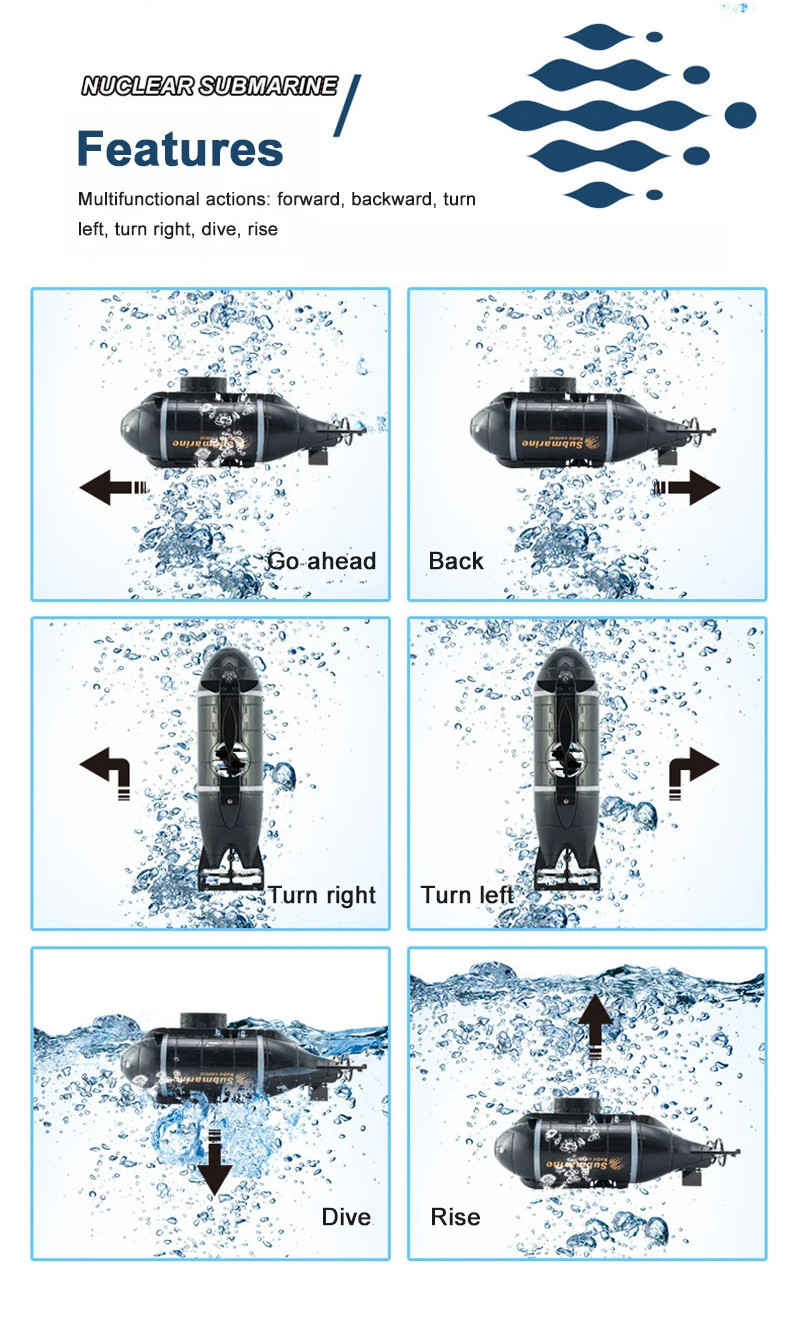 Mini RC Submarine Boat Toys for Kids Remote Control Boat Ship with Led