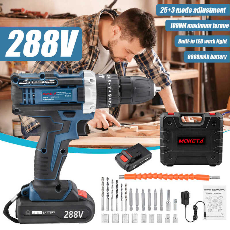 288V 3 System Cordless Drill Electric Hammer 2 Battery With Case
