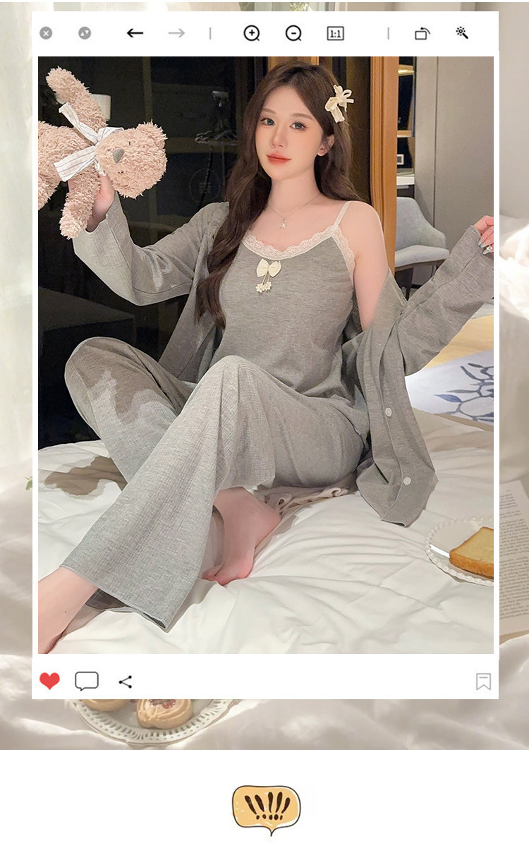 Plus Size Pajama for Woman 3 Piece Set Cotton M5XL Padded Sleepwear