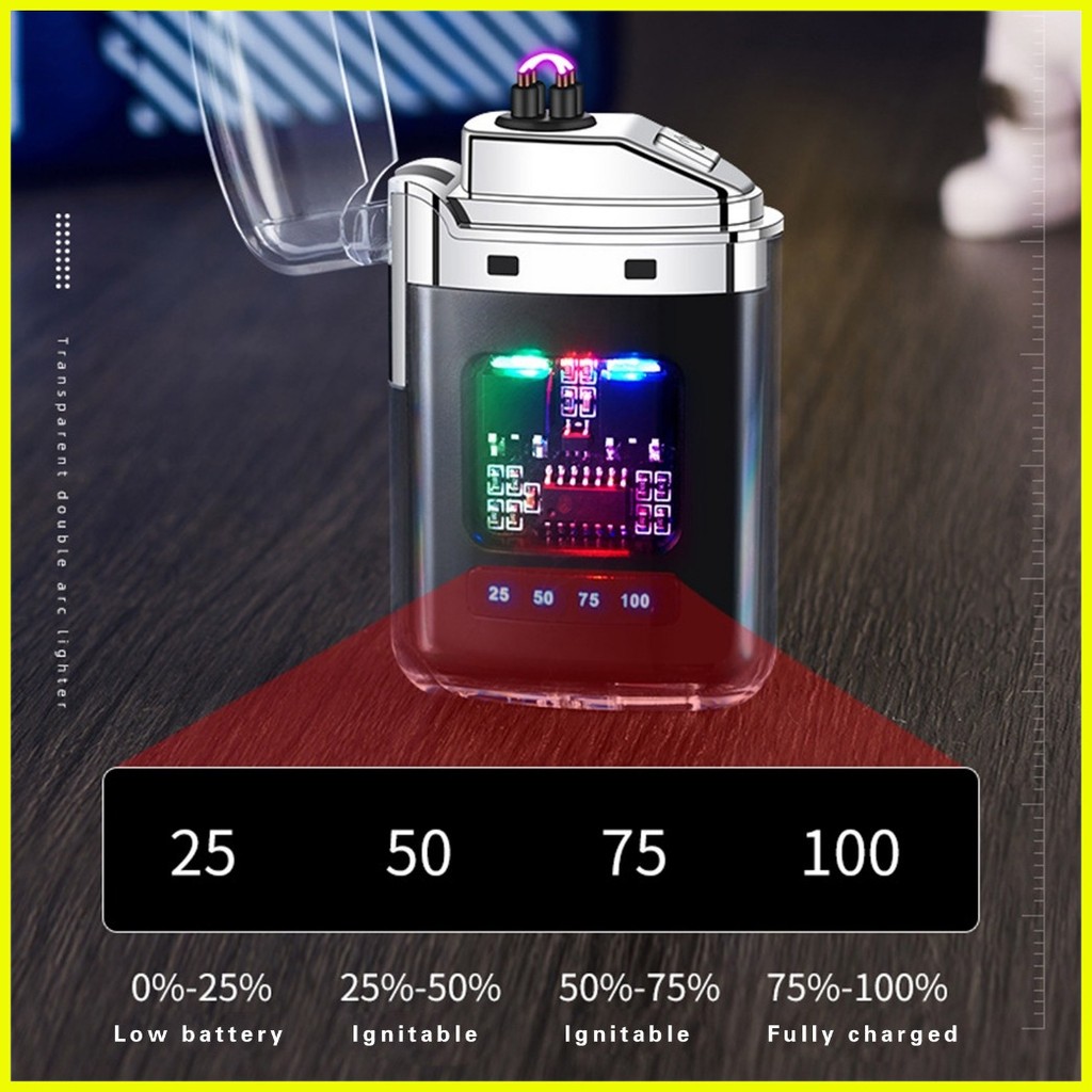 Dual Arc Light er Butane Lighter Windproof Mini Electric Lighter LED
