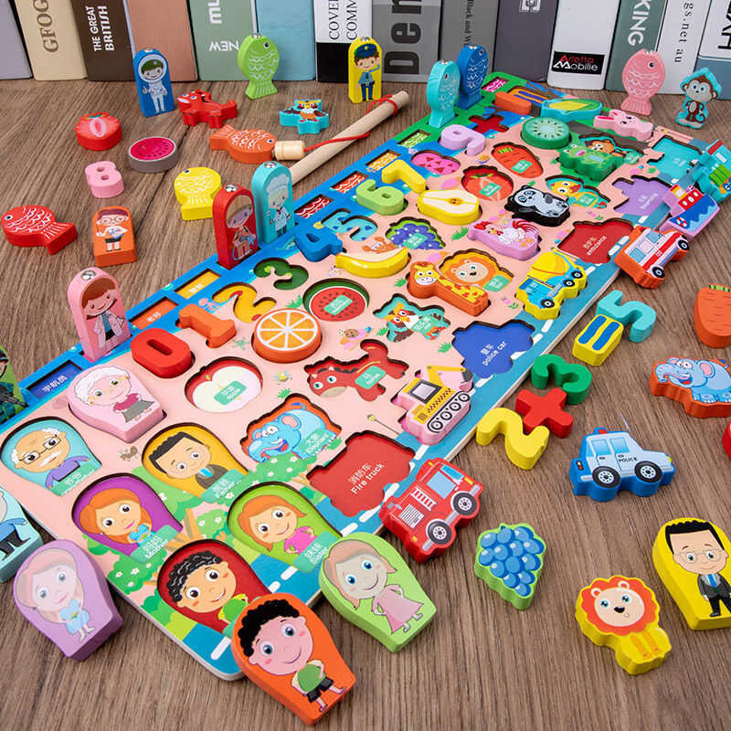 Number Montessori Wooden Puzzle Shape Sorter Counting & Matching Game ...