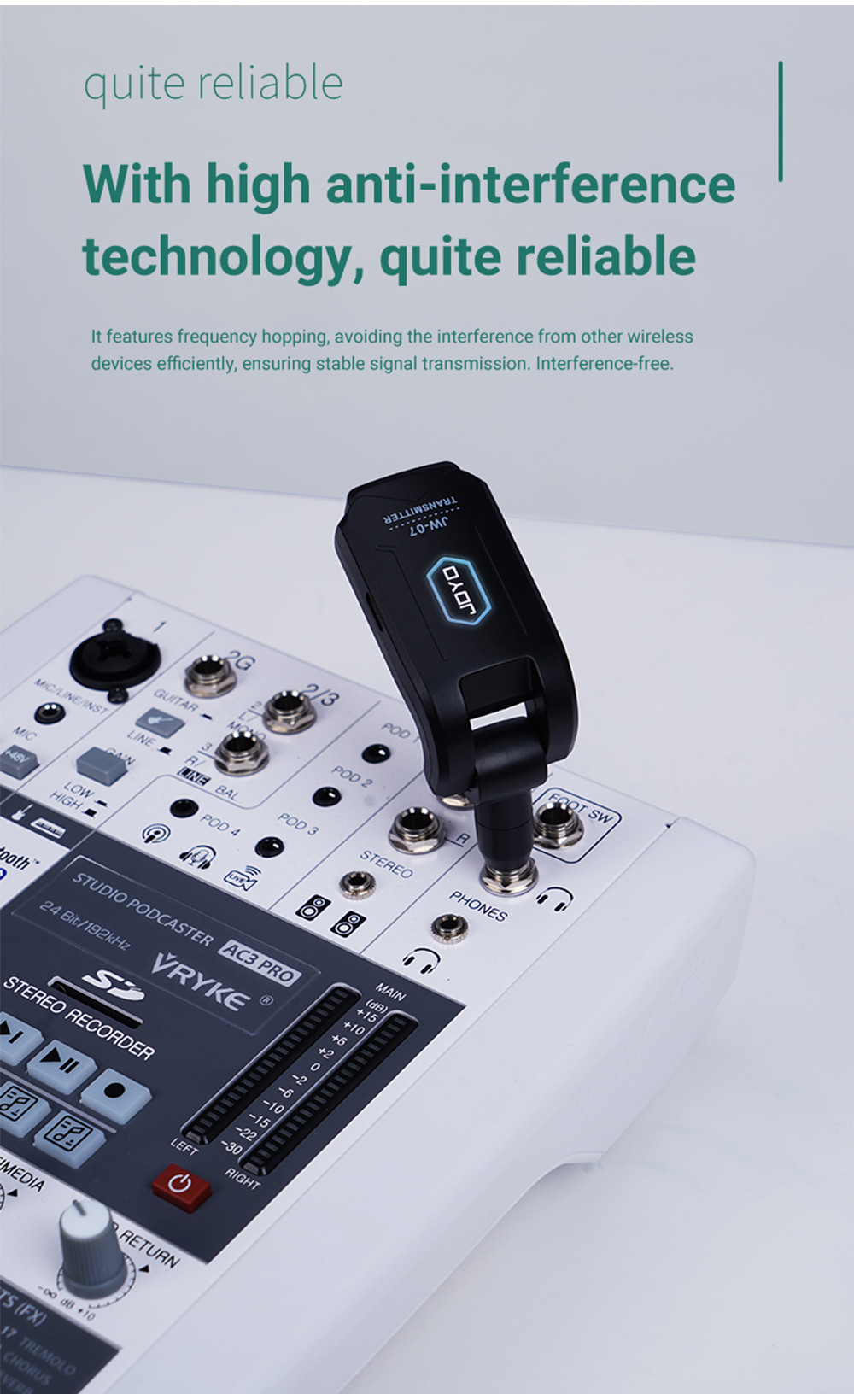 JOYO Wireless In-Ear Monitor System - 2.4G IEM With Headphones Bundle (JW-07 & JMH-05)