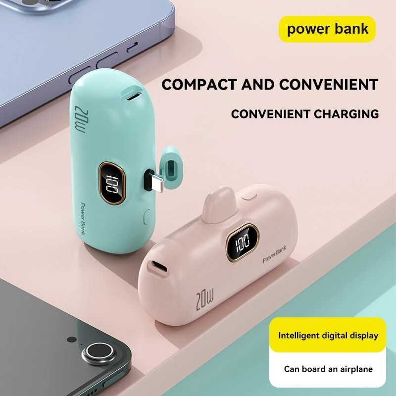 2 Xiaomi 30000Mah Mini Power Bank Built Cable Portable Mobile Phone
