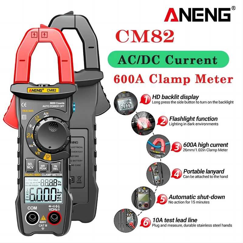Clamp ANENG CM82 Meter DC/AC 600A Current Voltage 6000 Counts