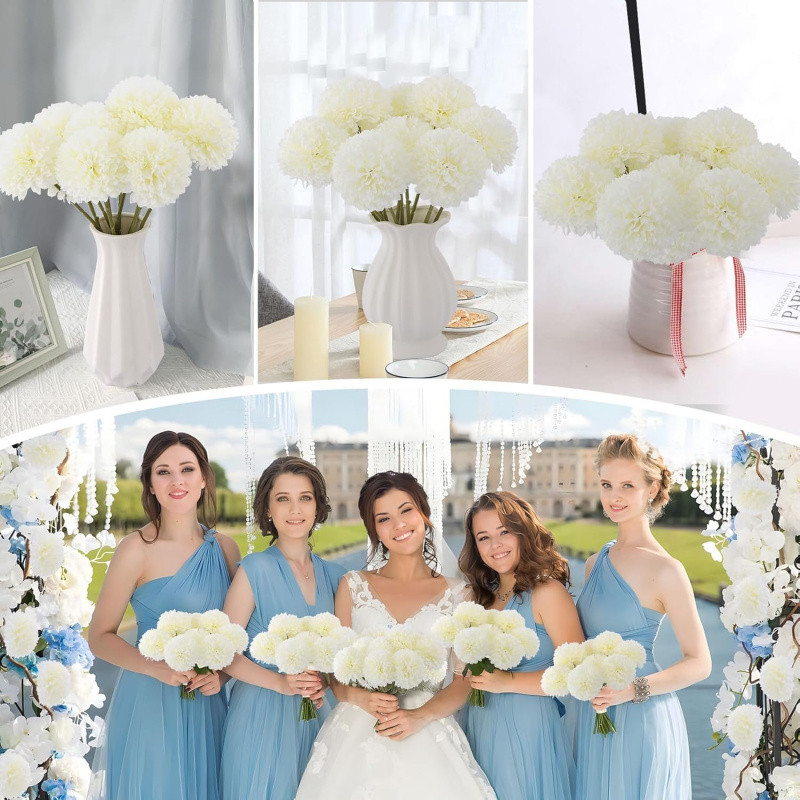 12Pcs Artificial Chrysanthemums Flowers Silk Ball White Flowers Fake ...