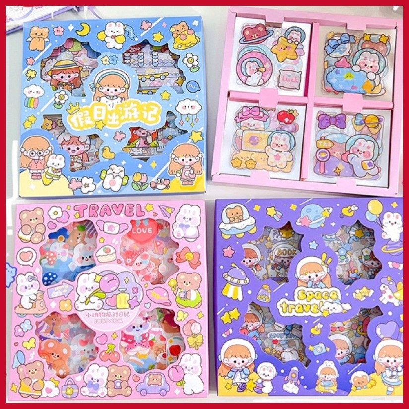 ∦ ╰ Cute girl Cartoon waterproof handbook DIY gift box PET decorative ...