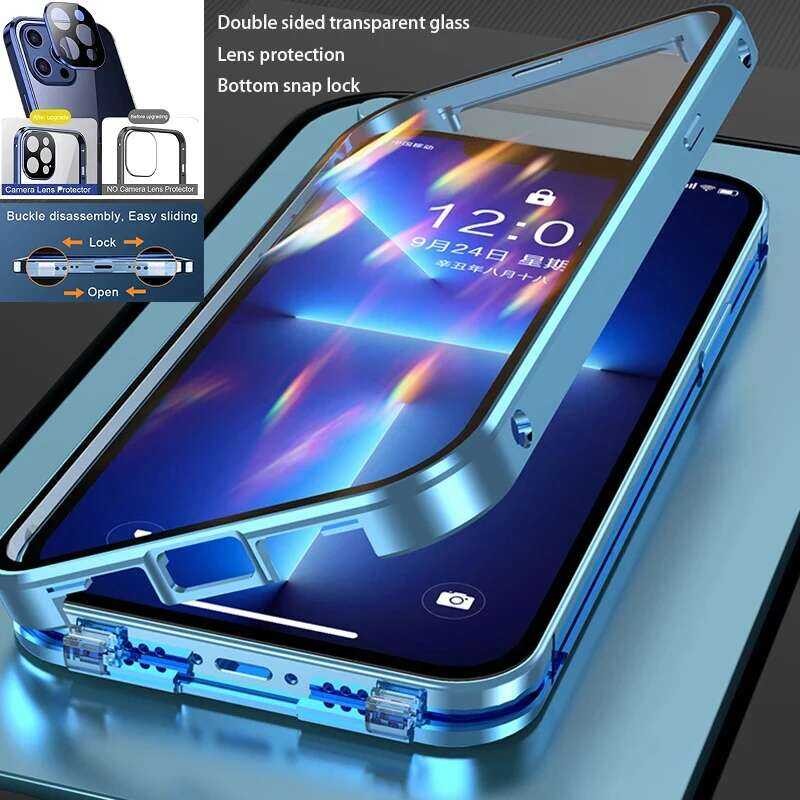 AA 360°Full Protection Metal Magnetic Double Sided Glass Snap Lock ...