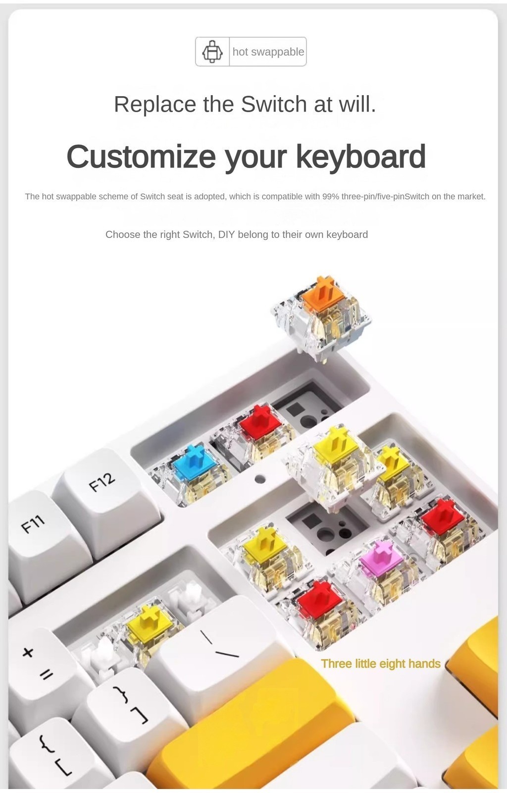 MATHEW KC87 Three Mode Mechanical Keyboard Barebone Classic 87 Keys ...