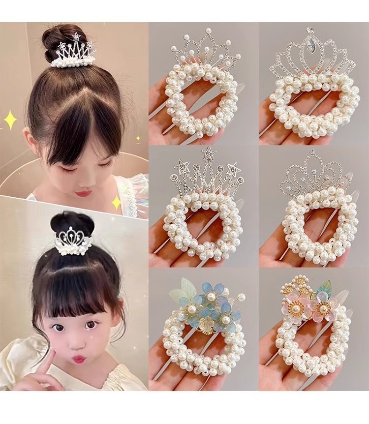 2024 New Children's Flowers Hair Accessories Pearl Hair Rope Princess ...