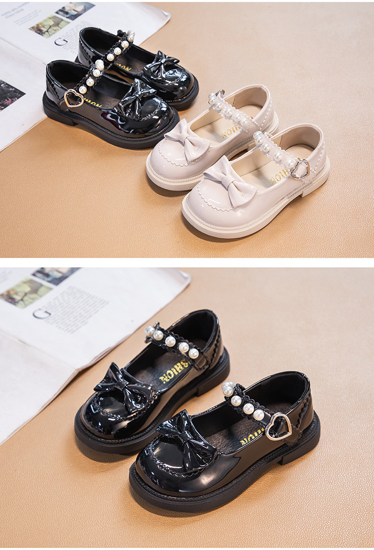 Kids Leather Shoe Nonslip Elegant Girl Princess Shoes Chic Black