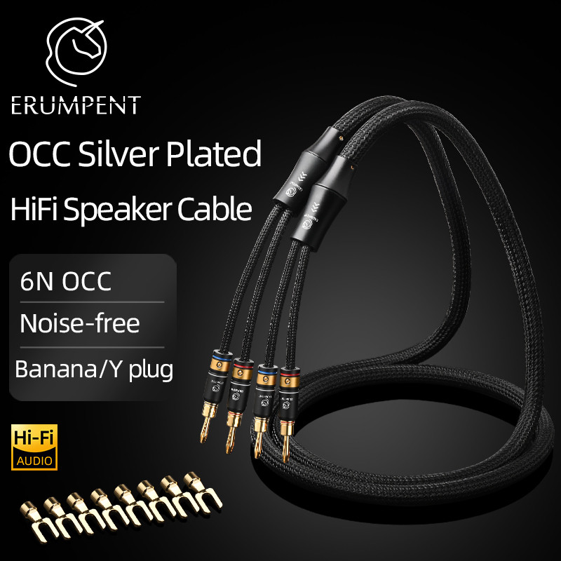 HiFi 6N OCC Silver Plated Speaker Cable Hiend Gold Plated Plug Noise