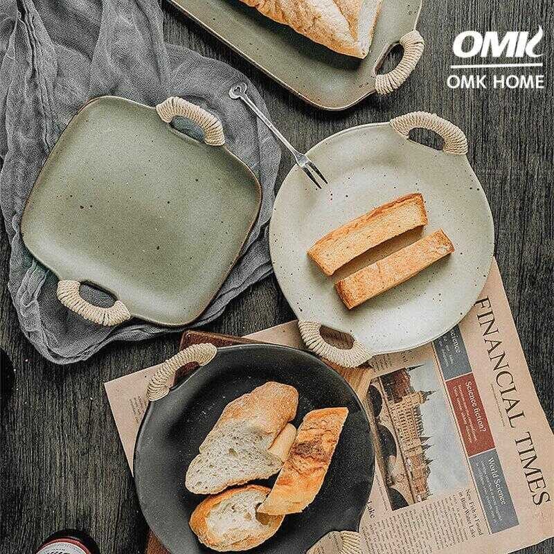 Retro Style O Rough pottery rectangular serving plate ceramics square ...