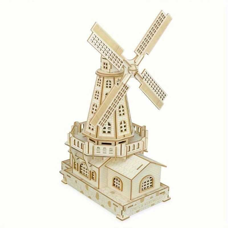3D Kit Wooden Windmill Model Parts DIY Assembly & Decorative Piece ...